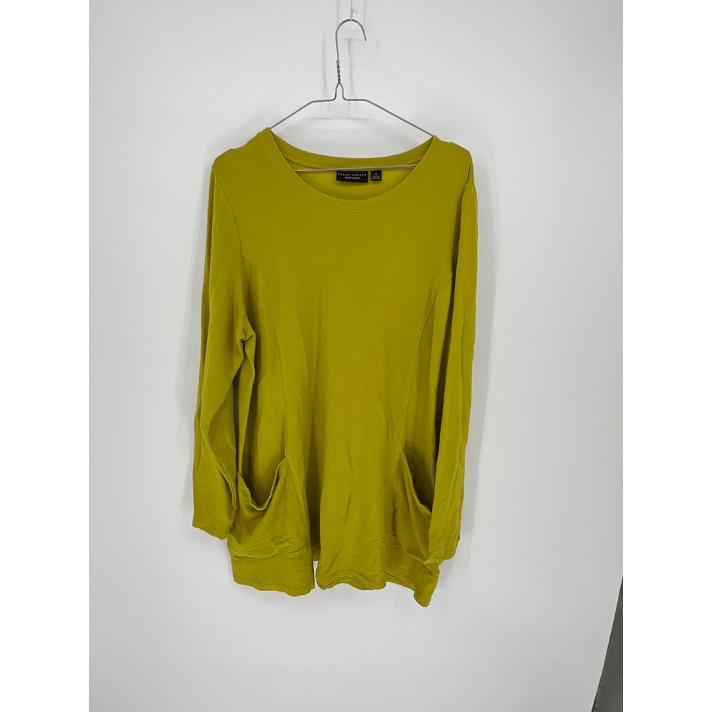 Susan Graver Womens Tunic Top French Terry Pockets Chartreuse Green XL